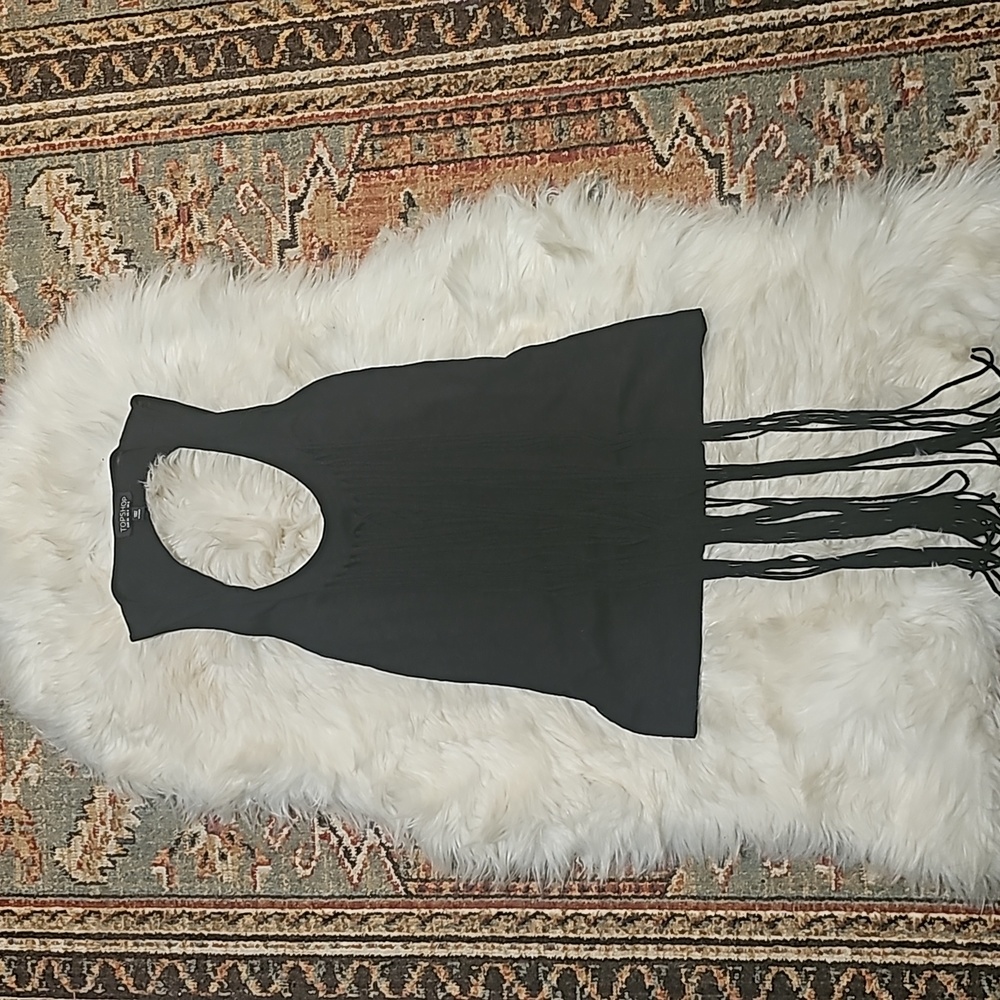 Topshop Black Top with Fringe Size 4